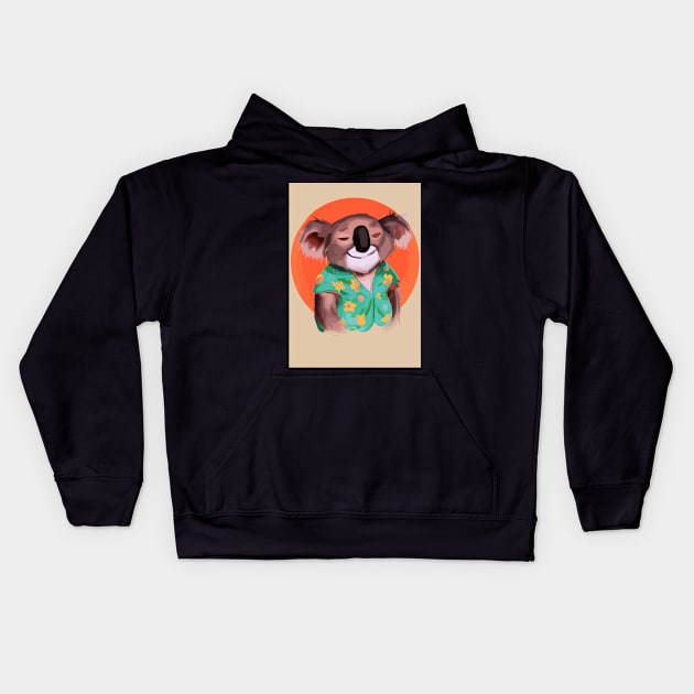 Koala with Hawaii Shirt Kids Hoodie by maxcode